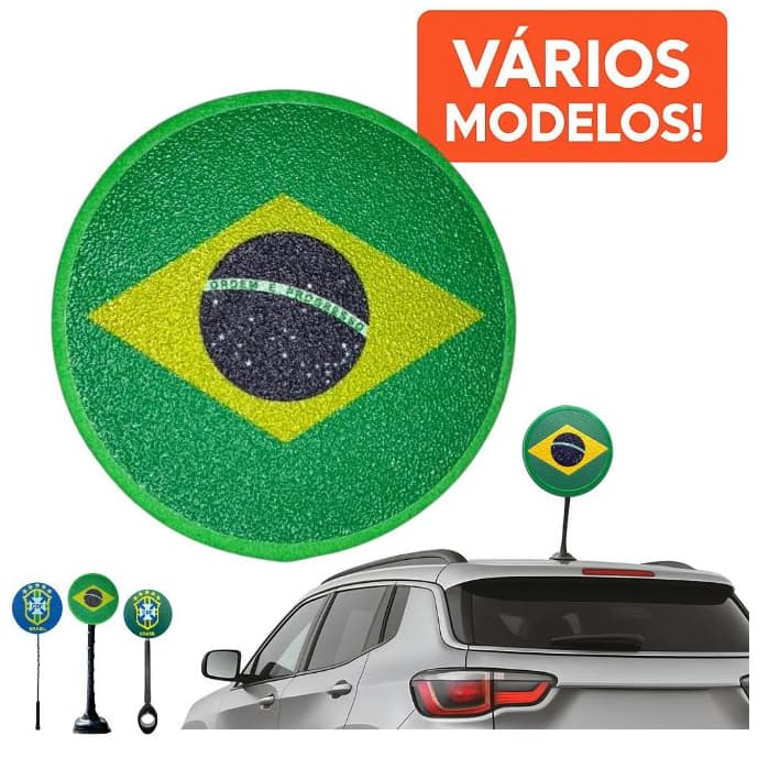 Ponteira Enfeite de Antena Brasil - Bandeira Brasil - Verde e Amarelo - Copa do Mundo - Carro e Moto