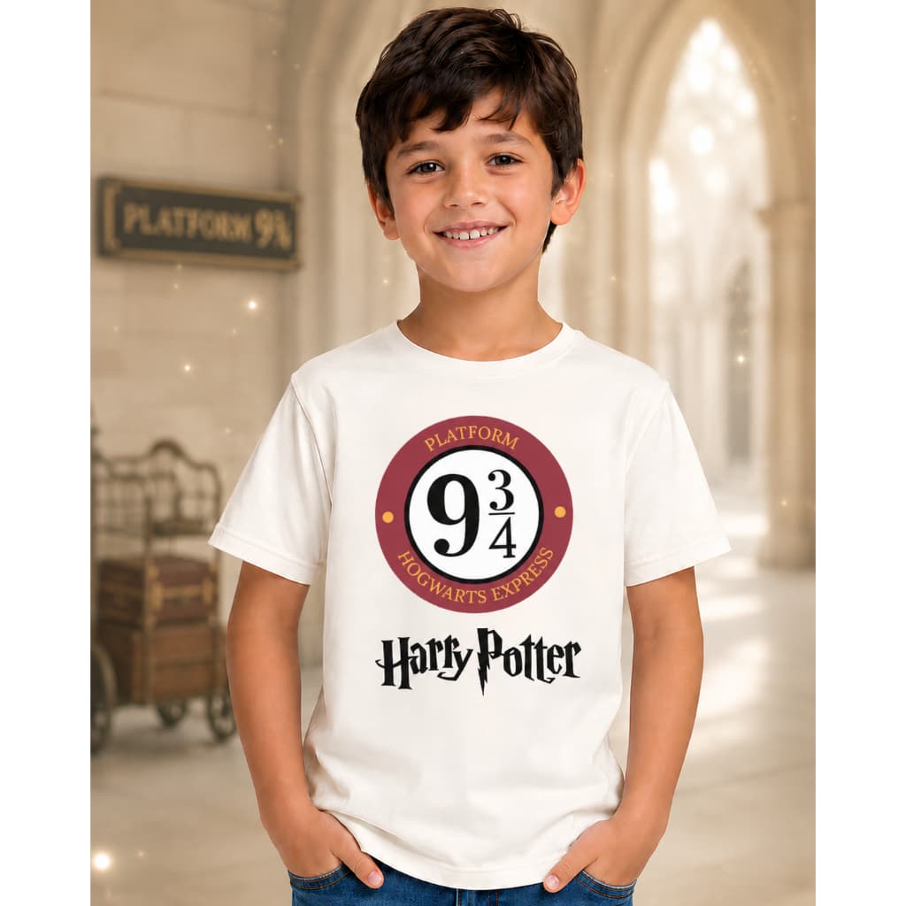 Camiseta Infantil Harry Potter Plataforma 9 34 Nove Três Quartos 100% Algodão