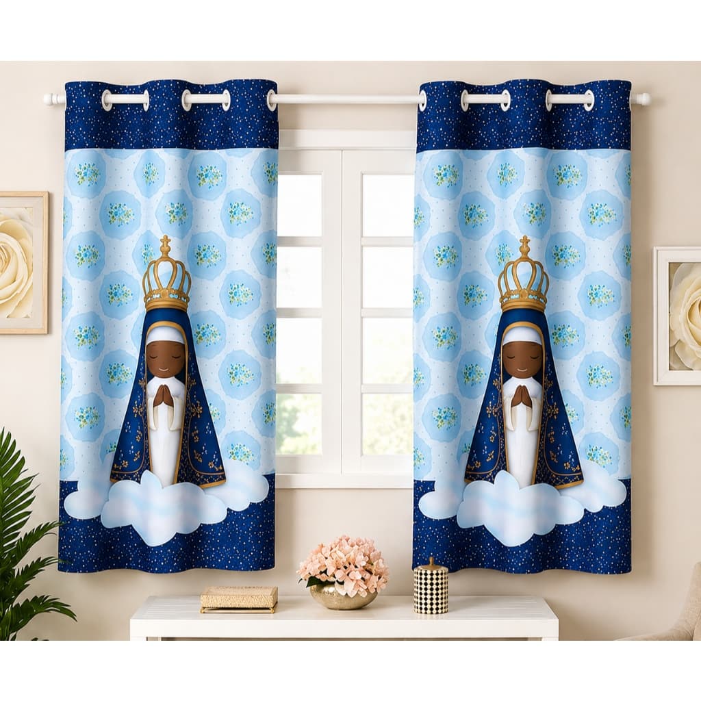 Cortina Santinha 2,00x1,50 Decoração, Quarto, Infantil, Igreja, Decorativa Nossa Senhora Aparecida