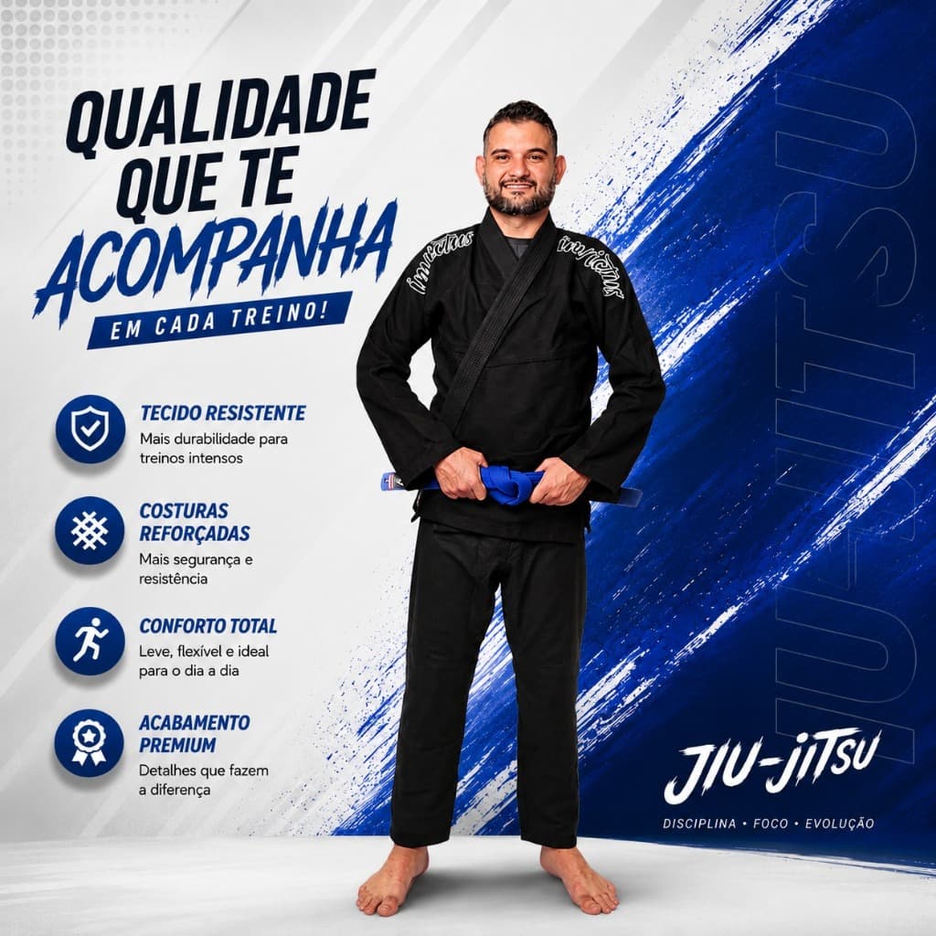 Kimono Jiu Jitsu Trançado Preto Reforçado Grosso Competidor Invictus Envio Imedito