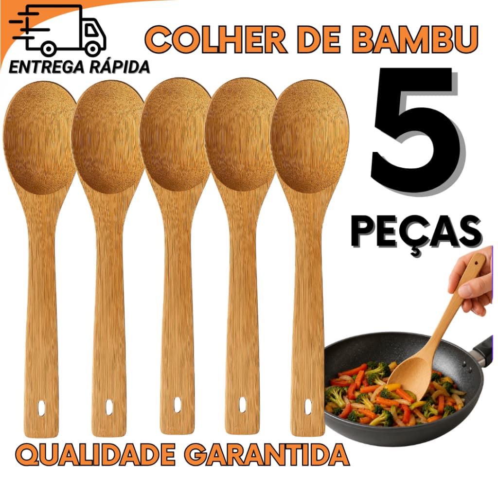 Jogo 5 3 ou 1 Colher De Bambu Natural Resistente Para Receitas Doces E Salgadas