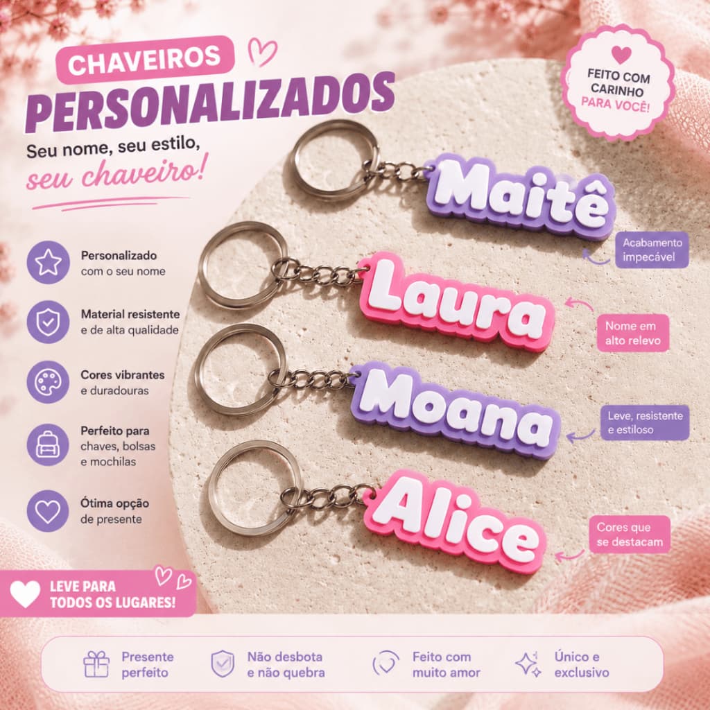 Chaveiro Personalizado com Nome 3D em Alto Relevo | Presente Criativo