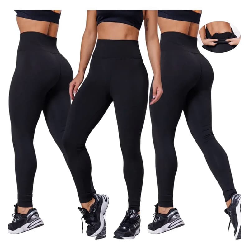 Calça Legging Feminina Flanelada Preta Academia Dia a Dia Confortável Envio Imediato