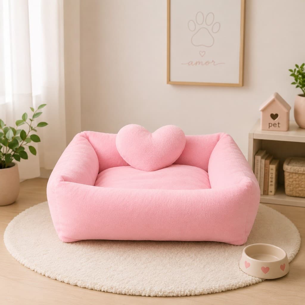 Caminha de Cachorro Cama Pet Gato Porte Médio Grande Antiderrapante Com Coração Pelúcia