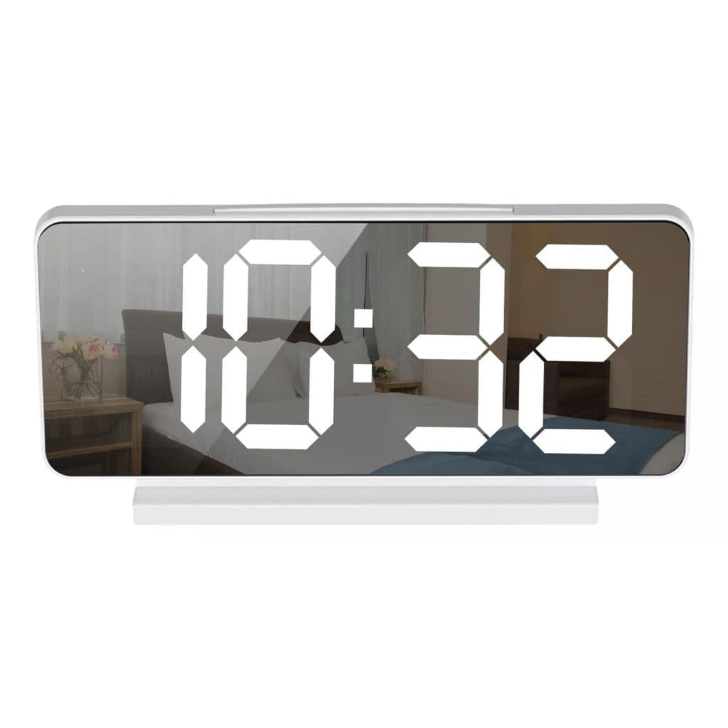 Relógio Despertador Digital De Mesa Branco Espelhado Alarme Temperatura Ajustável 12/24h com Led