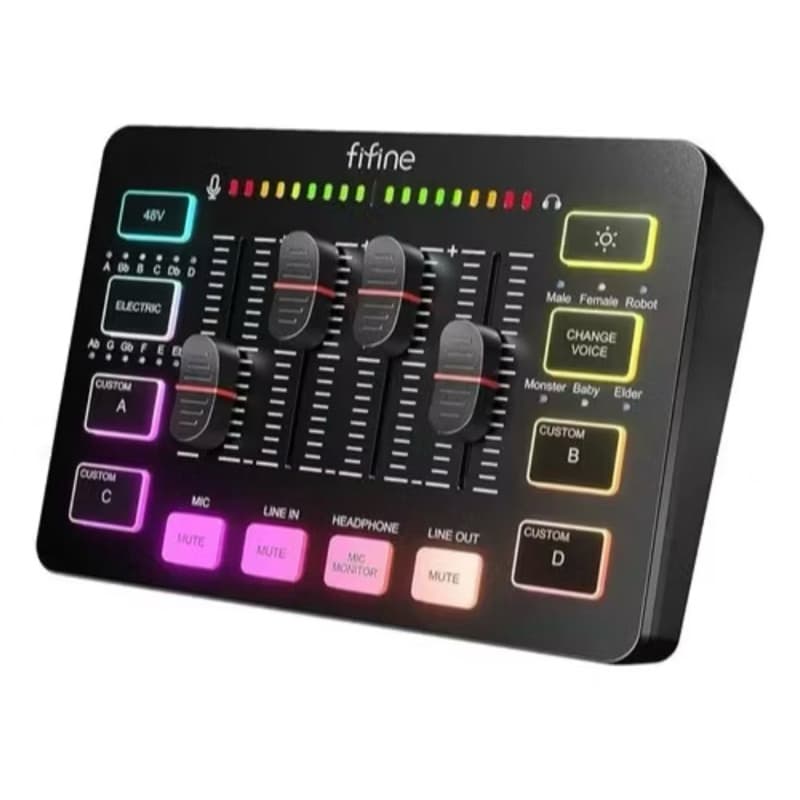 FIFINE Gaming Audio Mixer, Mixer RGB para PC de Streaming com Interface de Microfone XLR, SC3
