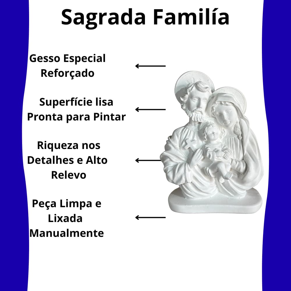 Imagem Sagrada Família De Busto 18cm Gesso Cru Para Pintar