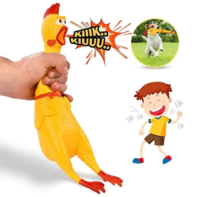 KIT 2 Brinquedo Pet Galinha De Borracha Que Grita Frango Mordedor Com Apito 17cm