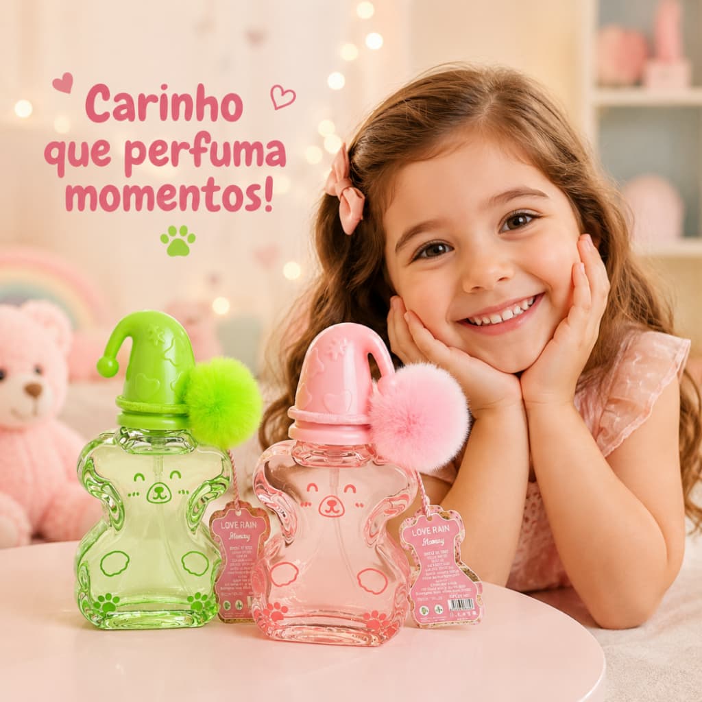 Perfume Infantil Ursinho com Pompom | Mini Spray Portátil, Fragrância Delicada, Design Fofo Meninos e Meninas