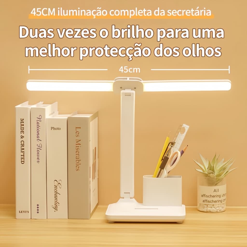 Luminária de Mesa LED Infantil Abajur Duplo Flexível Sem Fio Bateria Duradoura Para Lição Escolar