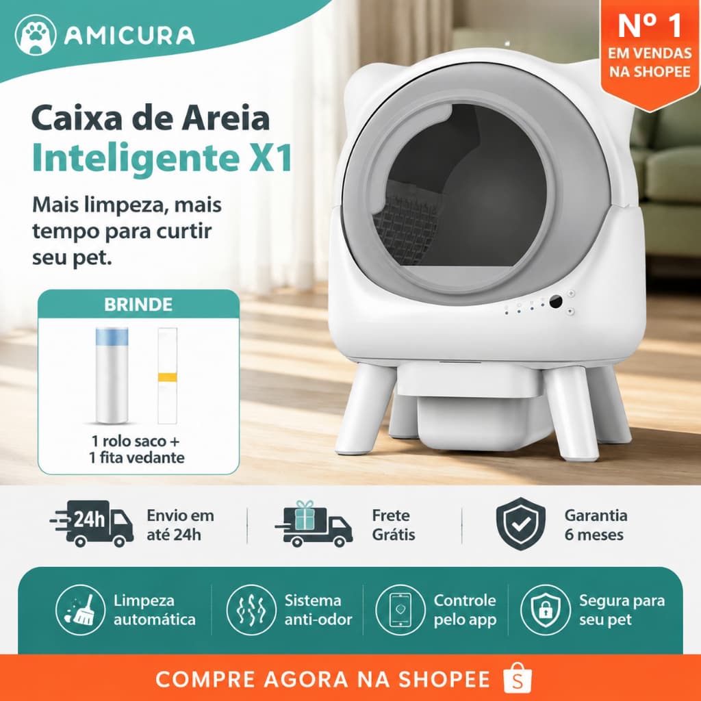 Caixa de Areia Amicura Cura X1 caixa de areia para gato Autolimpeza Antiodor Controle App para Multiplos Gatos