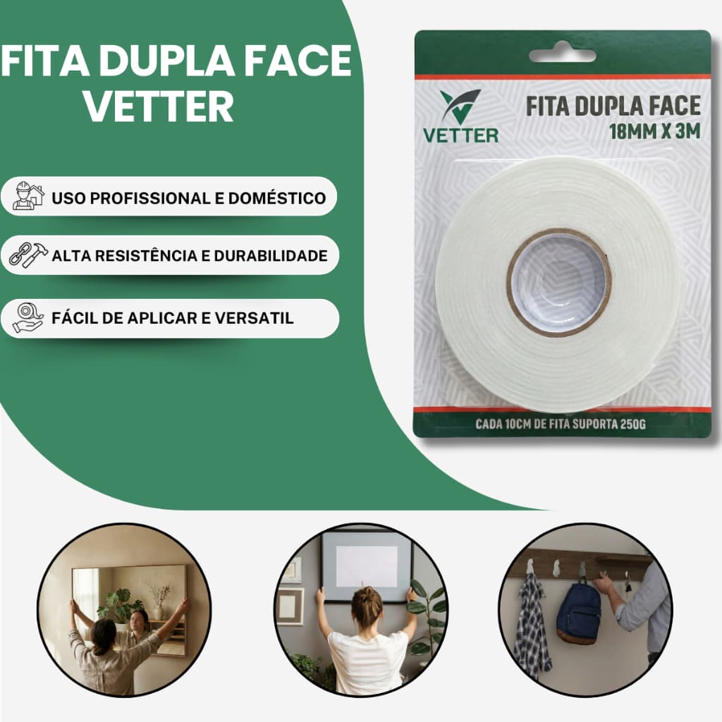 Fita Dupla Face 3 metros branca Espuma fitas espumadas