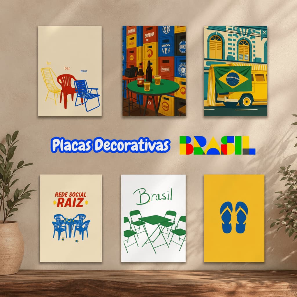 Kit 6 Placas Decorativas Brasilidades Boteco Cerveja Lanchonete Bar - Decoração Quarto Sala