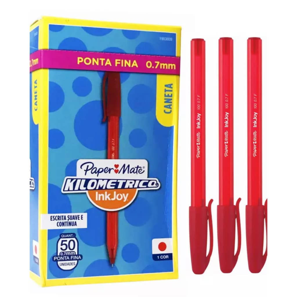 Caneta Esferográfica Paper Mate Kilometrica 100 Fine 0.7mm Vermelha 50 Un.