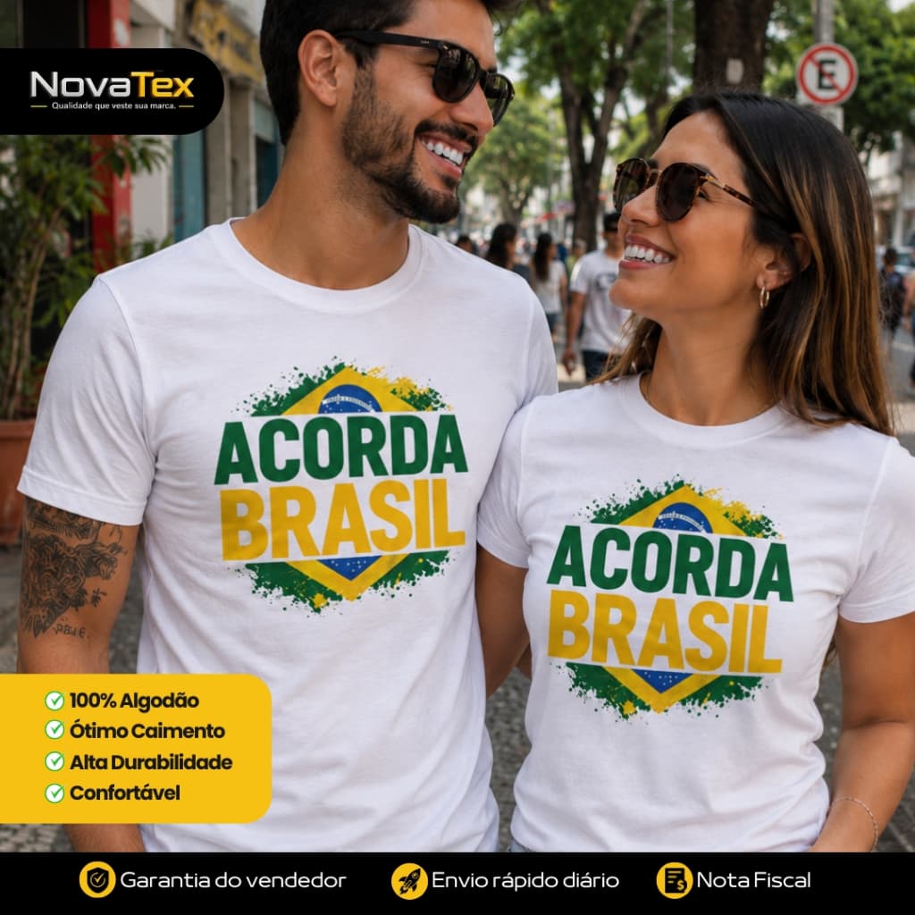 Camiseta Acorda Brasil 2026 Política Movimento Social Patriotismo Nacionalismo Camisa 100% Algodão