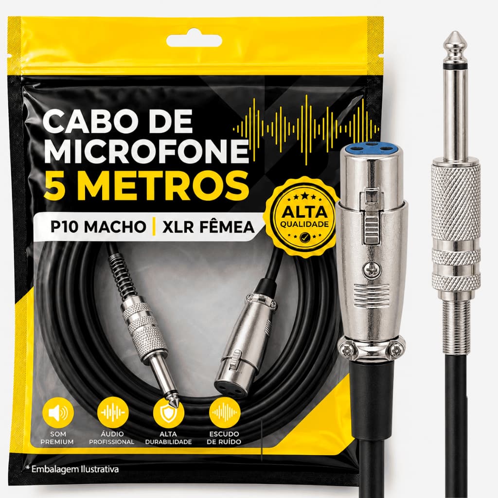 Cabo De Microfone P10 Mono Para Xlr Canon Fêmea Profissional - Disponível 5 e 10 Metros