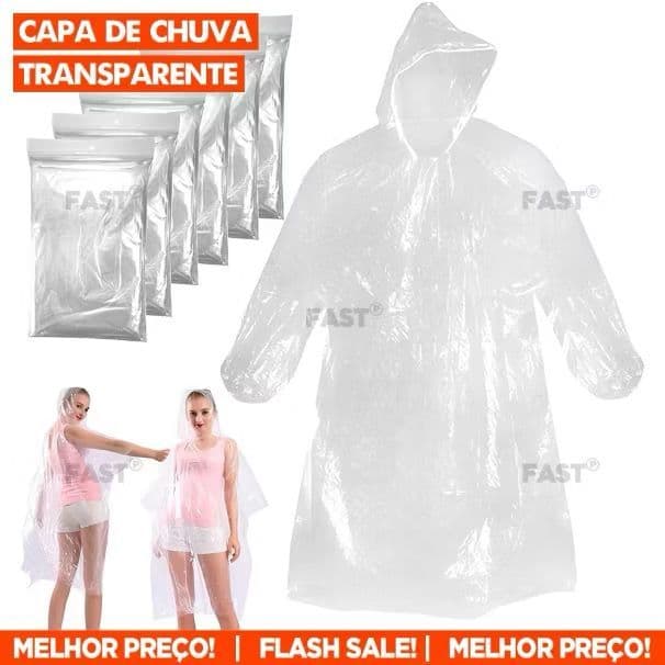 Kit 5 Capas de Chuva Resistente Descartável ou PVC Transparente Tamanho Adulto e Infantil Proteção
