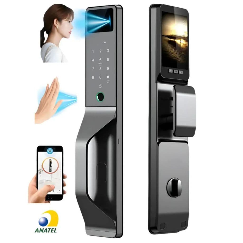 Fechadura Inteligente com Reconhecimento Facial Impressão Digital Câmera e Tela Interna Tuya Wi-fi