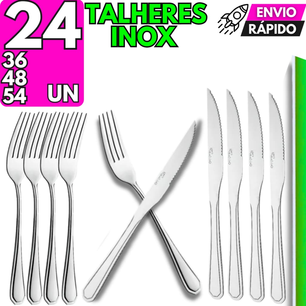 Jogo Talheres de Mesa Elegante Aço Inox Garfo Faca Casa Buffet Restaurante Cozinha Churrascaria