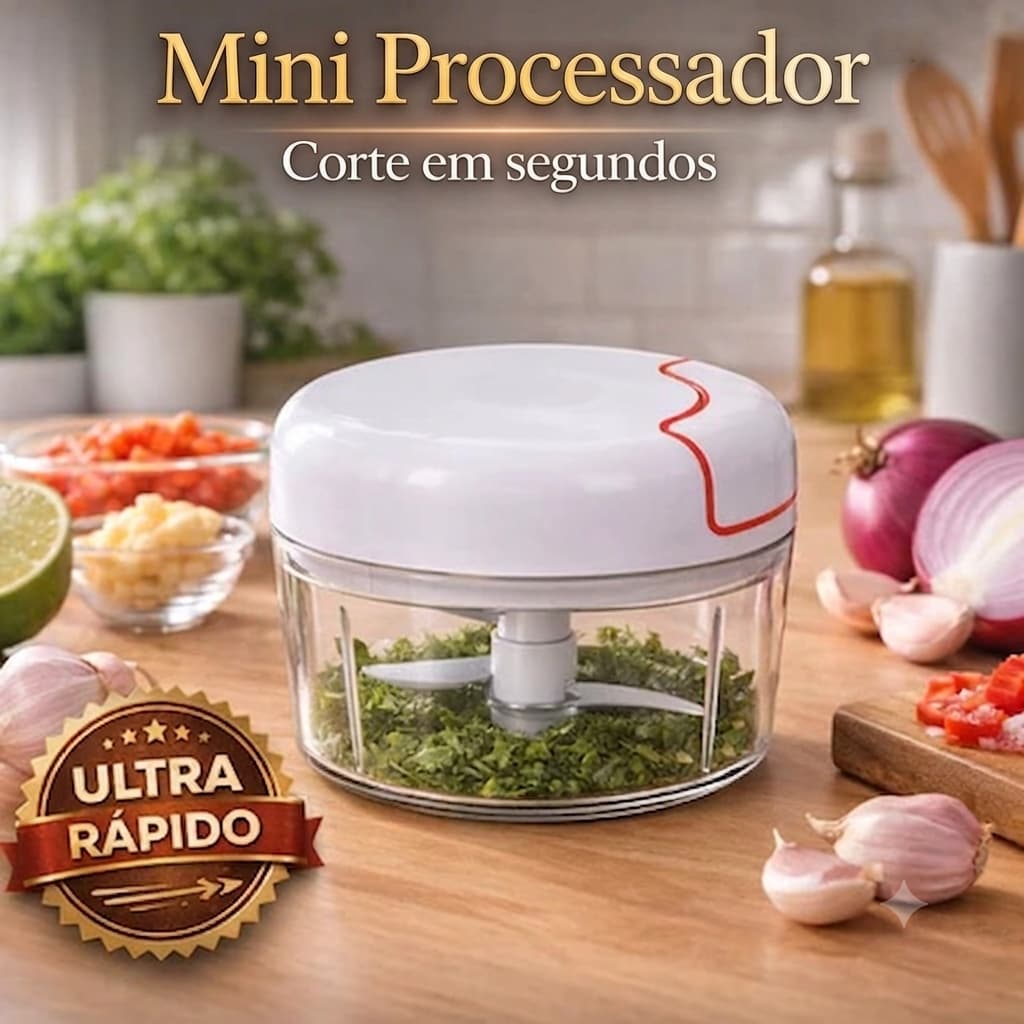 Mini Processador De Alimentos Manual Com 2 Lâminas Corda Retrátil Ideal Triturar pequenas porções