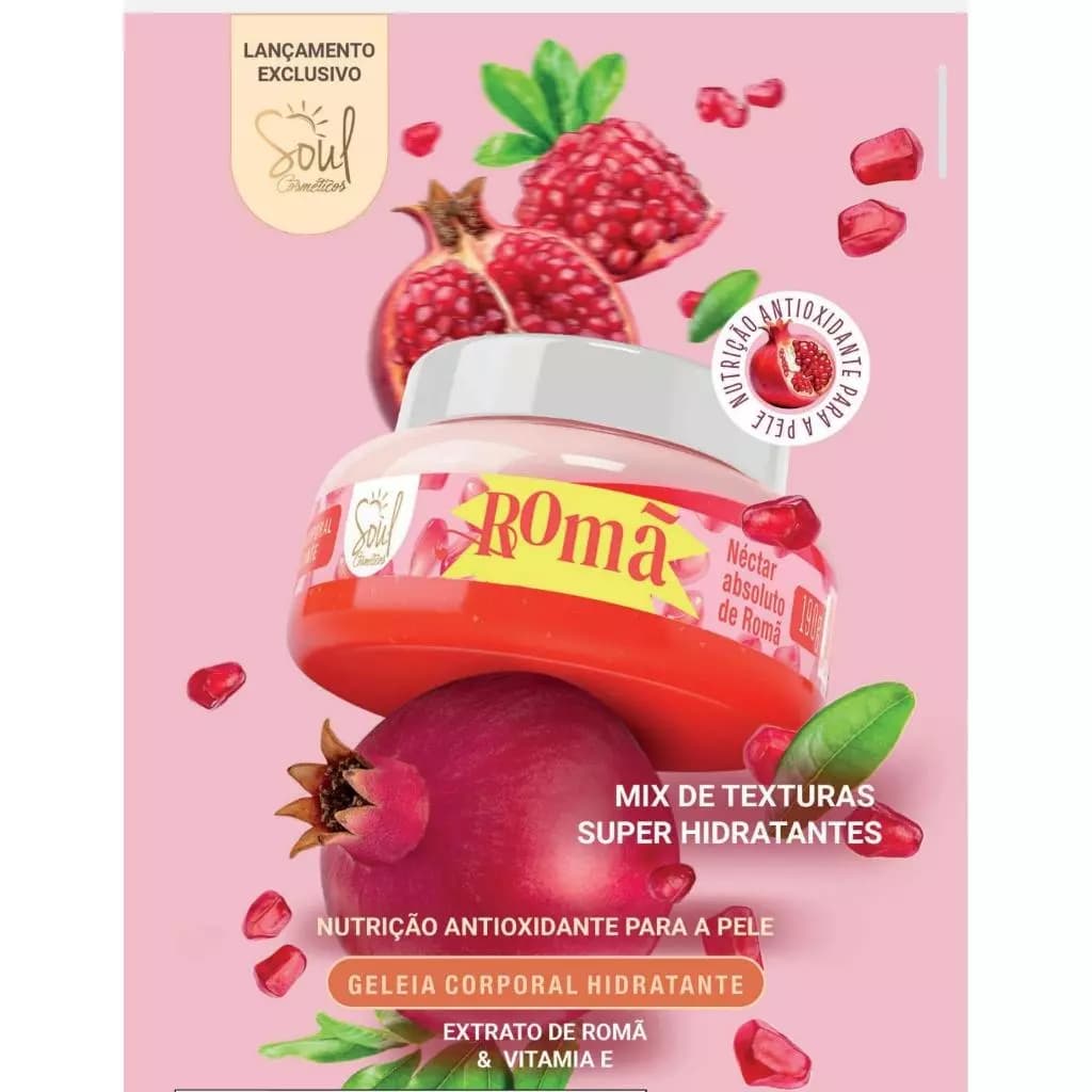 Geléia Hidratante Corporal Romã 60ml Textura Bifásica Desodorante Fragrância Floral Frutal