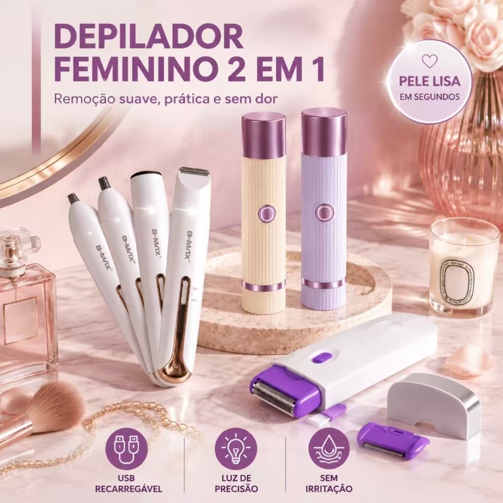 Depilador Feminino Sem Dor para Depilação do Corpo e Rosto Pele Lisa e Suave