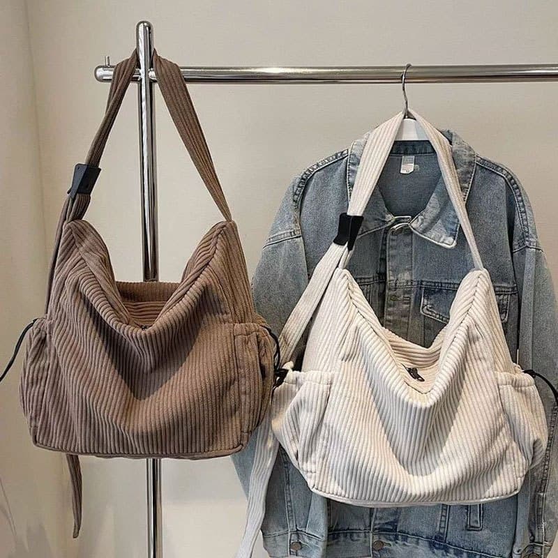 Bolsa de veludo cotelê feminina, grande capacidade, bolsa carteiro casual para deslocamento diário