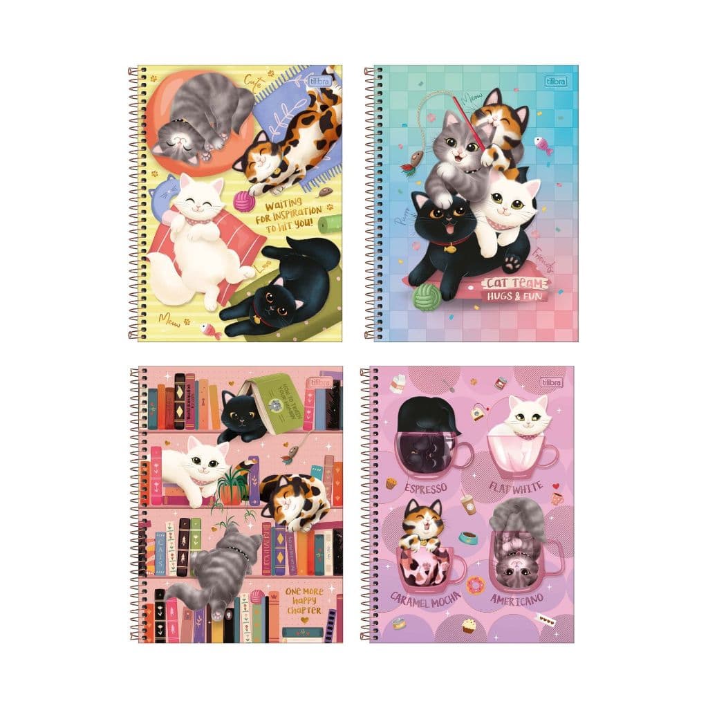 Caderno Espiral Capa Dura Universitário 1 Matéria Purrfect Cats 80 Fls Tilibra