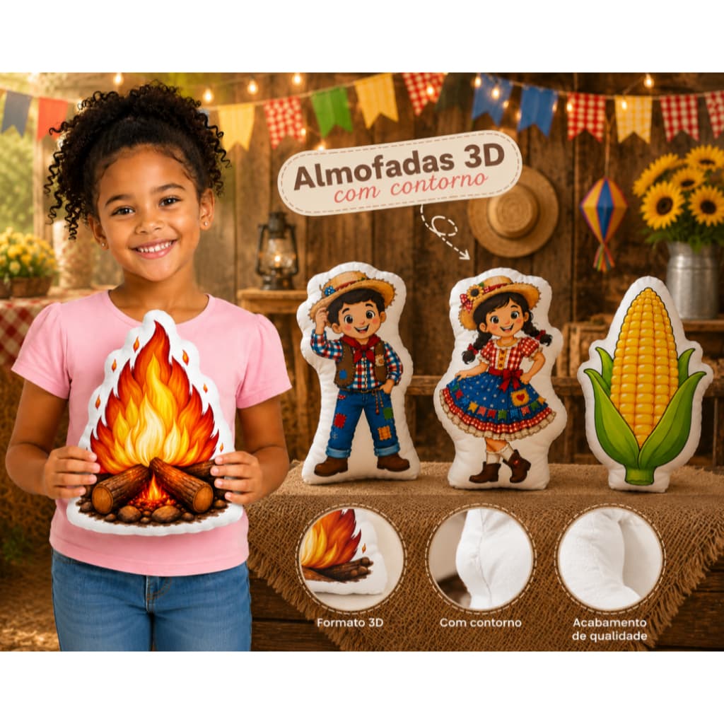 Almofadas 3D com contorno Festa Junina Julina São João Arraiá Quadrilha - Decoração Criativa