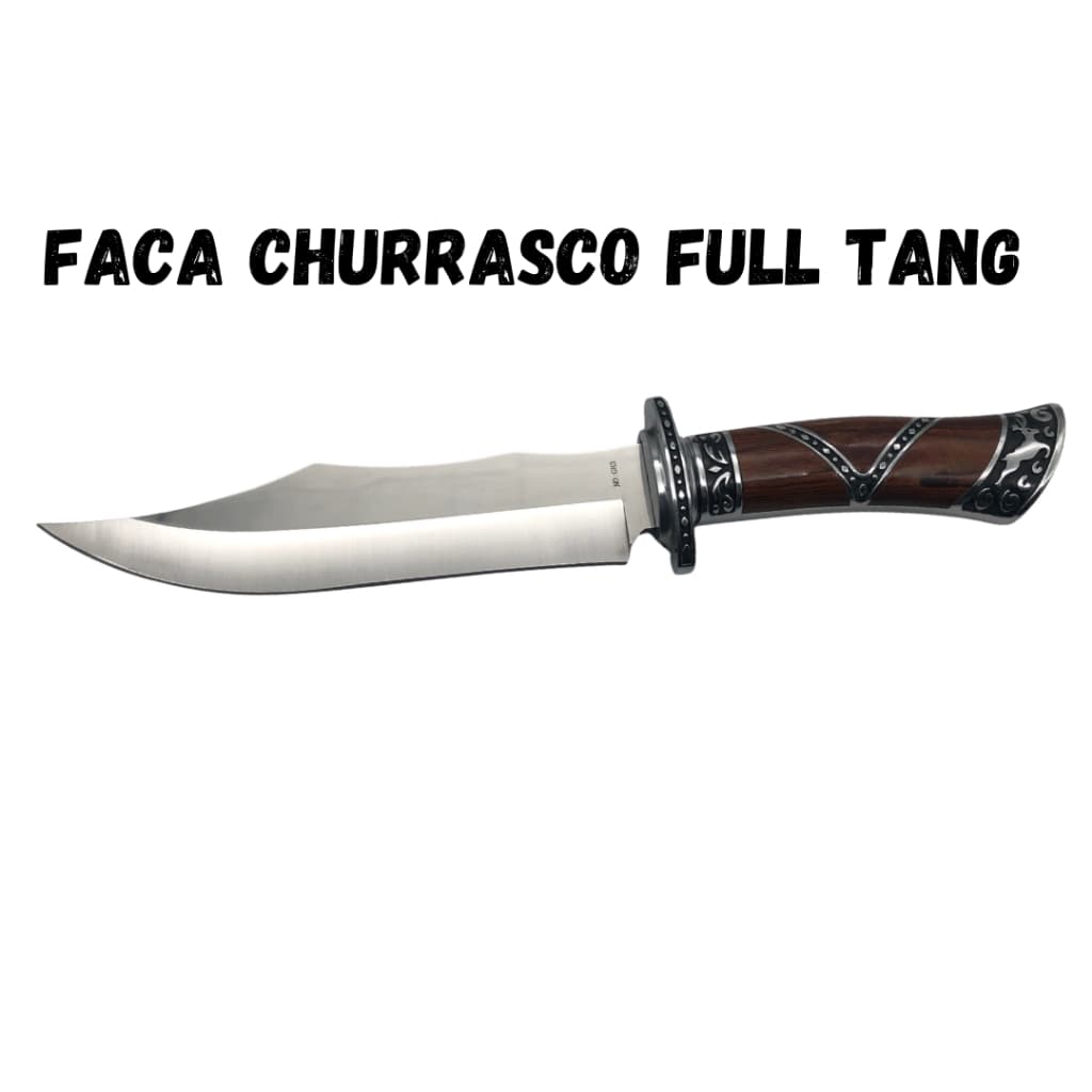 Faca Churrasco Caça e Pesca Cabo Artesanal em Madeira, Aço Inox FullTang - 1927
