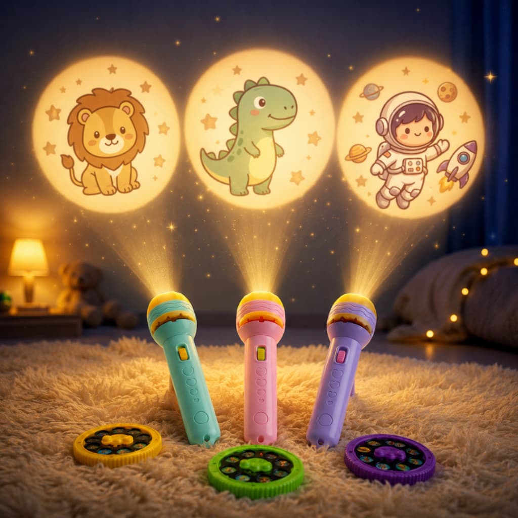 Lanterna Projetora Infantil 24 Imagens Divertidas  Brinquedo Infantil 2 em 1 3D