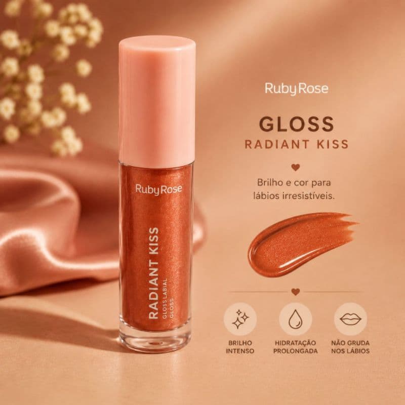 Gloss Labial Ruby Rose Radiant Kiss Hidratante Brilho Intenso Não Gruda
