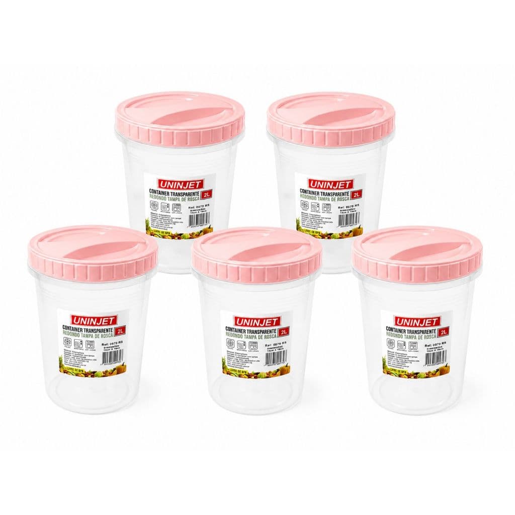 Kit 5 Potes 2L Porta Mantimentos Tampa Rosqueável Organizador Transparente Cozinha Multiuso