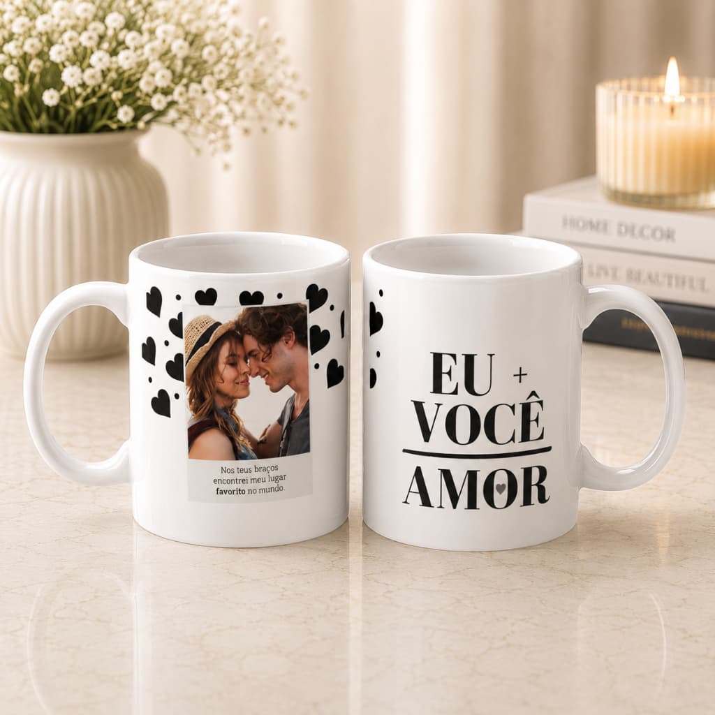 Caneca com Foto Casal Namorados Personalizada Presente Romântico Xícara