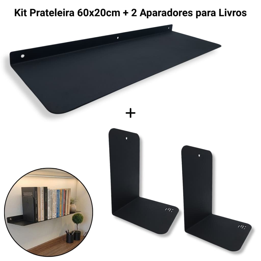 2 Suportes Aparadore P/ Livros Bibliocanto Separador + Prateleira Multiuso 60cm Organização Casa