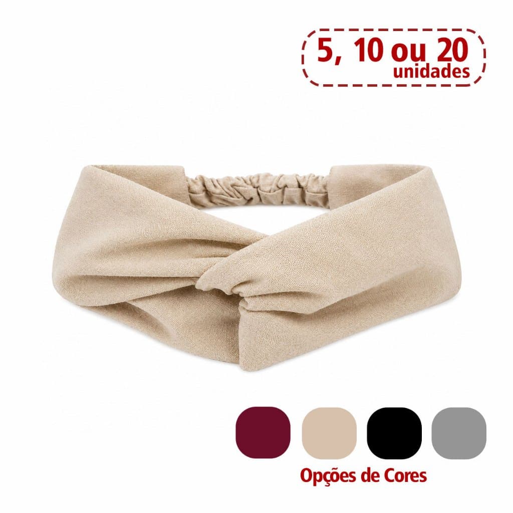 Faixa de Cabelo Turbante Feminina Headband Oxford com Elástico Bege Cinza Preta Kit com 5/10/20 Un.