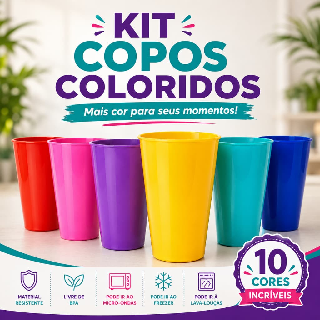 Kit Copos Plásticos Reutilizáveis 350ml para bebidas sucos merenda 5 e 10 unidades