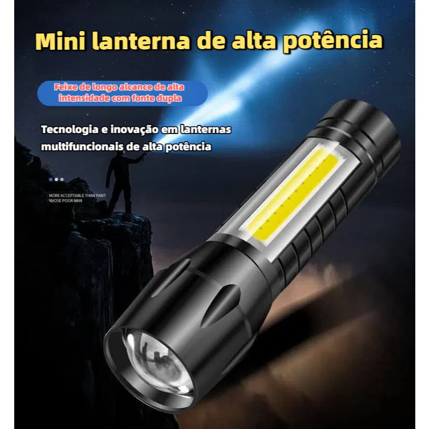 Mini lanterna à prova d'água de alta qualidade,compacta e potente,com 3 modos,super brilhante,zoom e acompanha um prátic