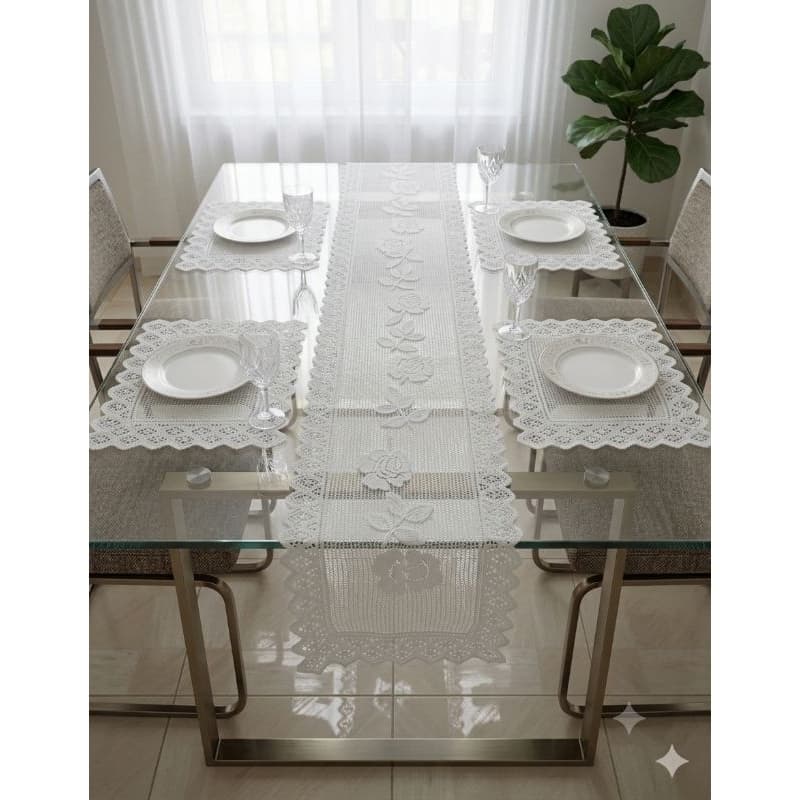 Jogo Americano De Renda  Para Mesa 7 peças 1 caminho com 6 toalhinhas de bandeja mas Elegância para sua Mesa
