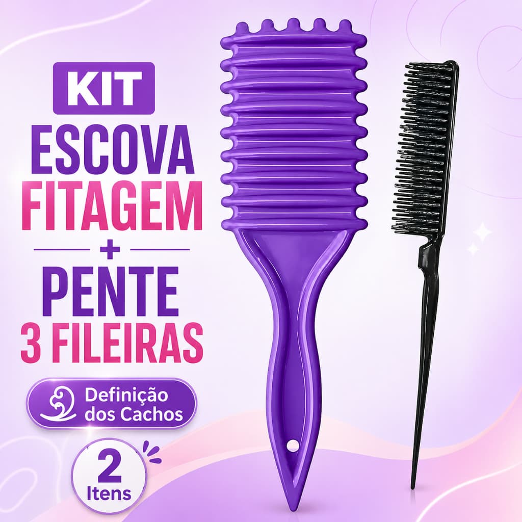 Kit Finalização Cachos Escova Definidora, Pente 3 Fileiras