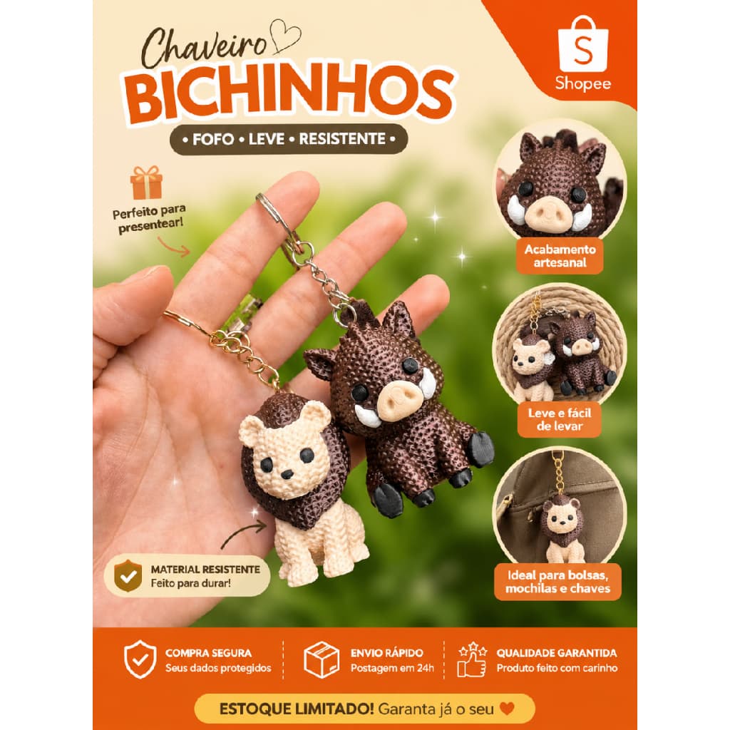 Kit 30 Chaveiros Leão e Javali Lembrancinhas Personalizadas Aniversário