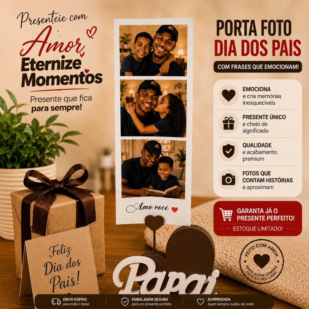 Porta Retrato Decoração Dia dos Pais Personalizado Lembrança Especial Presente Único para Surpreender o Papa