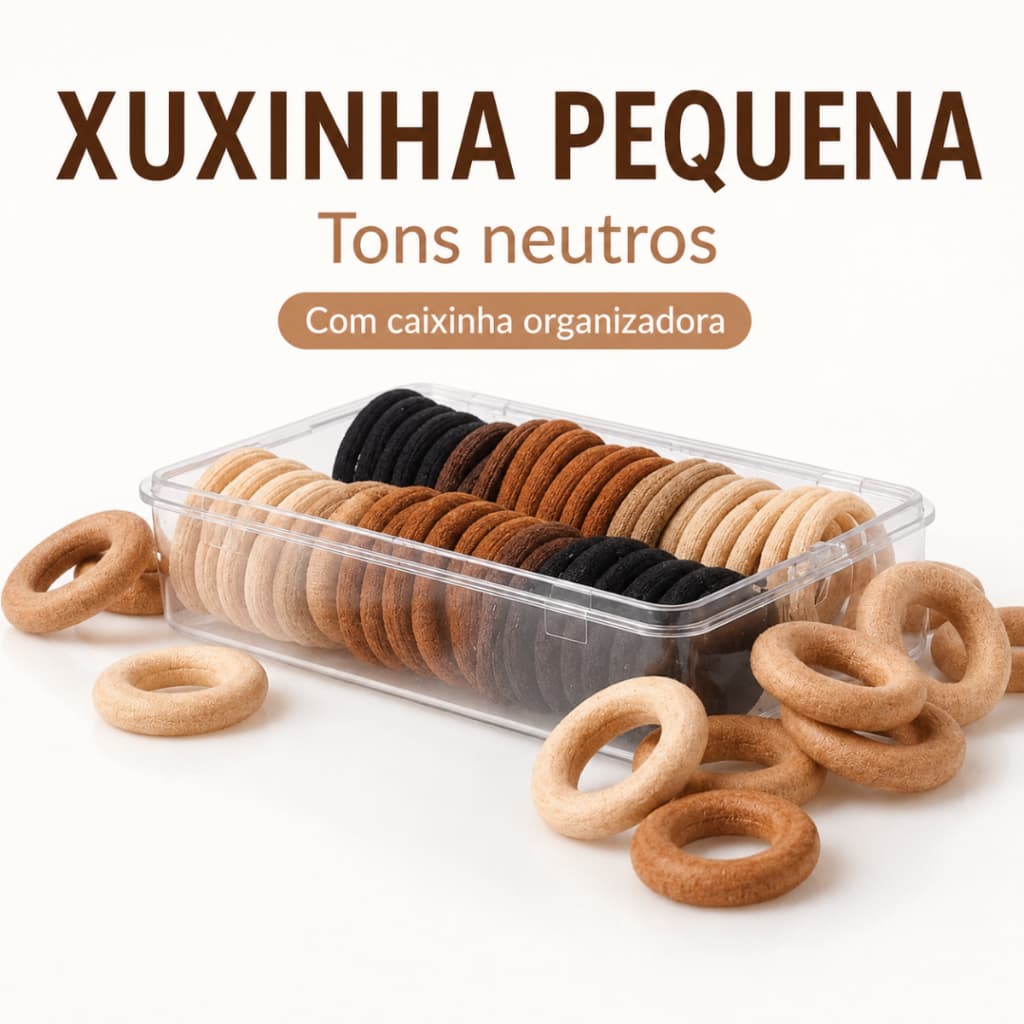 Xuxinha de Cabelo Pequena Infantil Marrom com Caixinha Organizadora Tons Marrom Preto