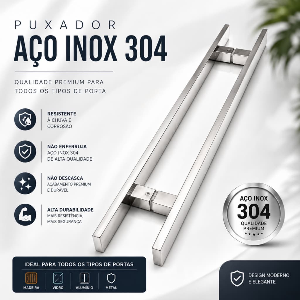 Puxador 50cm Duplo Inox 304 Premium Polido p Porta Pivotante Vidro Madeira Alumínio