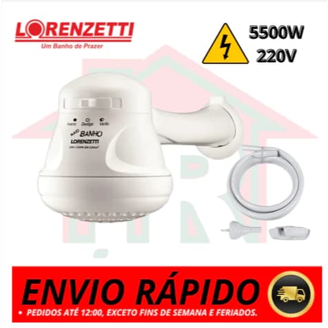 Chuveiro Ducha Maxi Banho Ultra Branco 3 TP C/ Cano 5500W 220V Lorenzetti