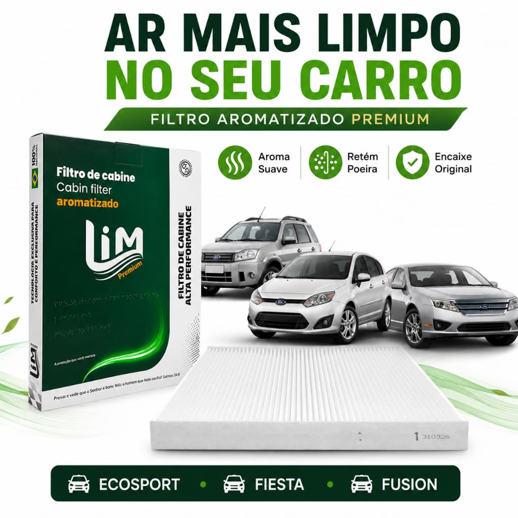 Filtro de Ar Condicionado Cabine Aromatizado Ford EcoSport Fiesta Fusion Linha Premium Pro