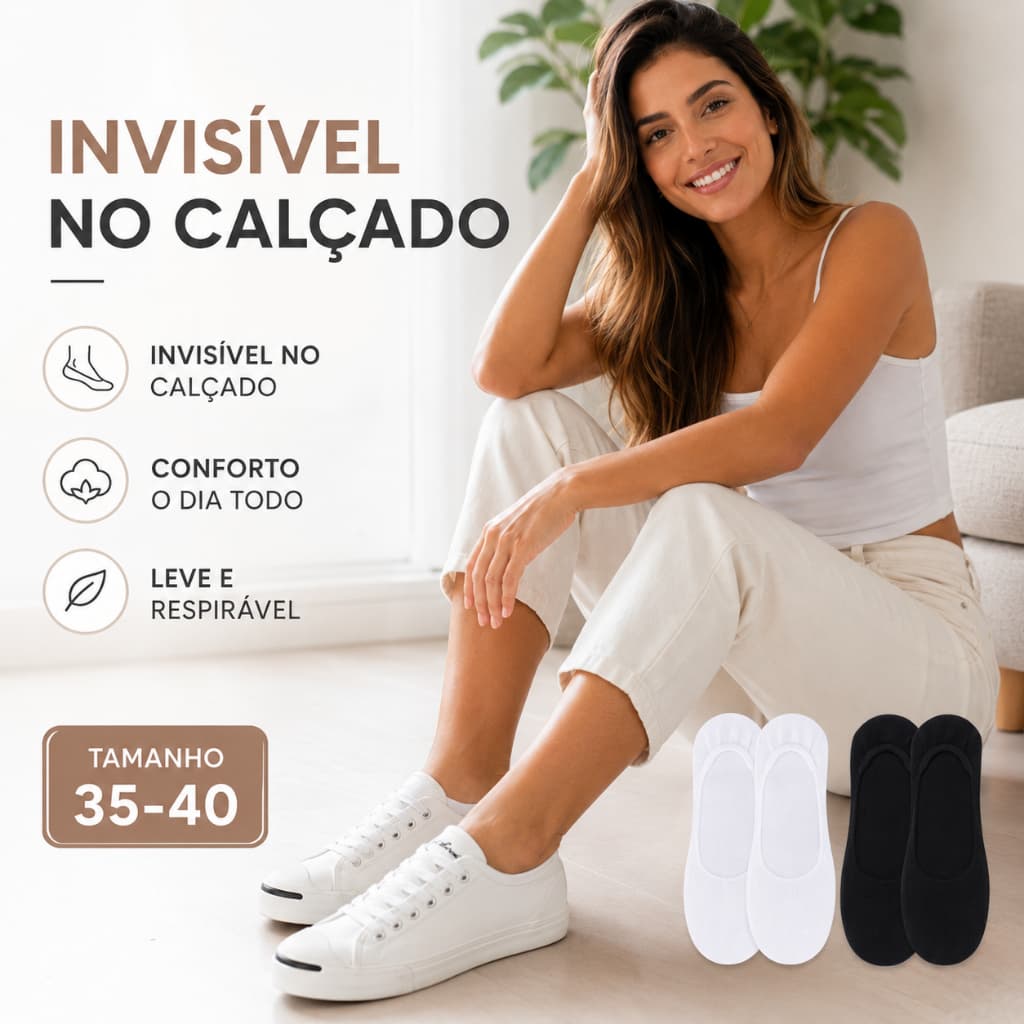 Kit 6 Pares Meia Invisível Feminina Sapatilha Com Silicone