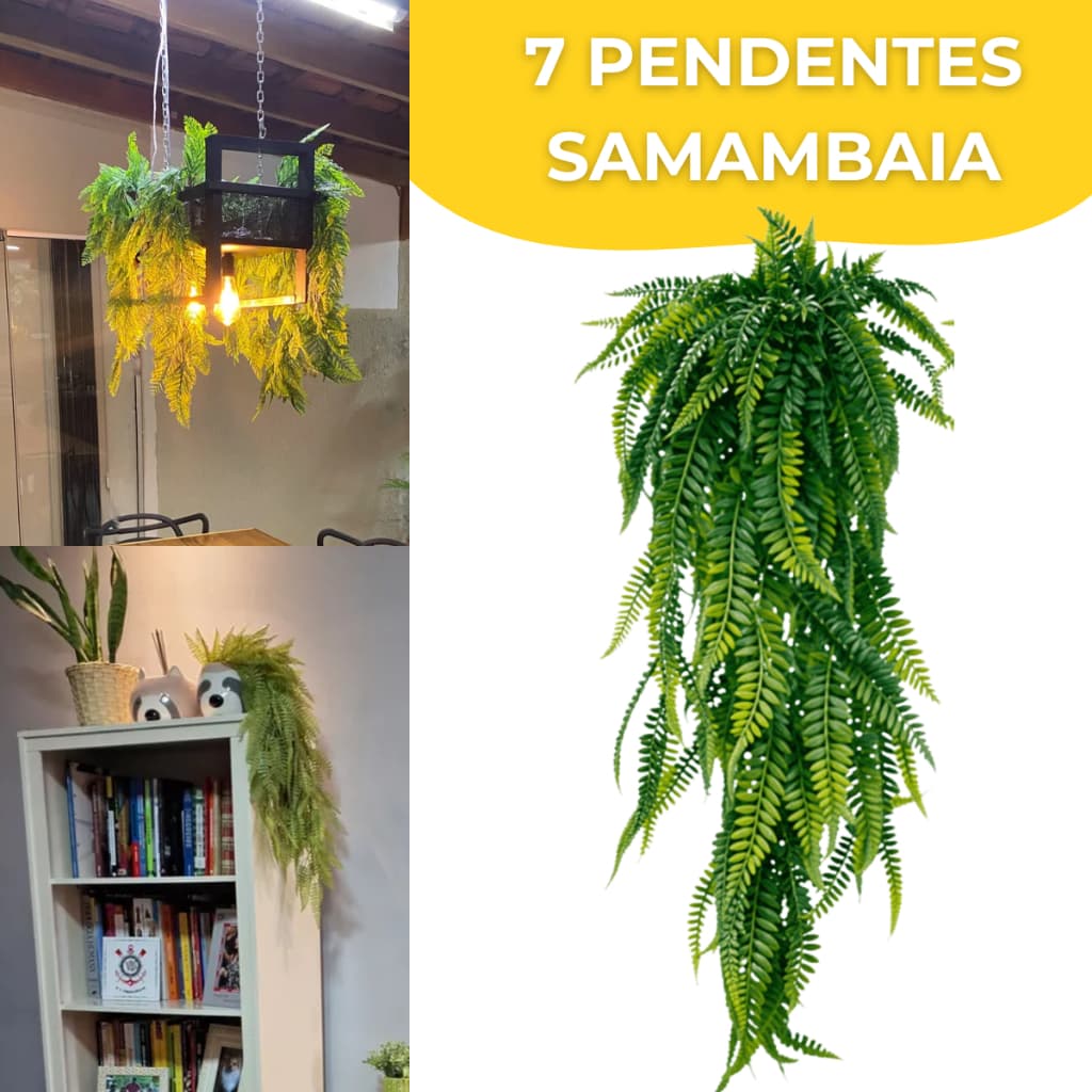 Kit 7 Pendente Samambaia Artificial 80cm Realista Planta Decoração Parede Flor Folhagem