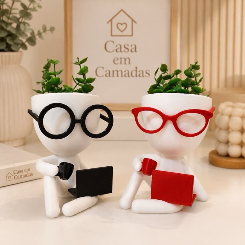 Vaso Decorativo Home Office com Notebook e Planta Artificial 10cm - Decoração Trabalho Computador - Casa