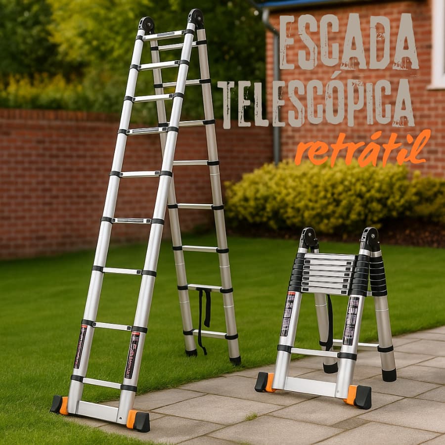 Escada Telescópica Retrátil Dobrável em Alumínio para Serviços Gerais